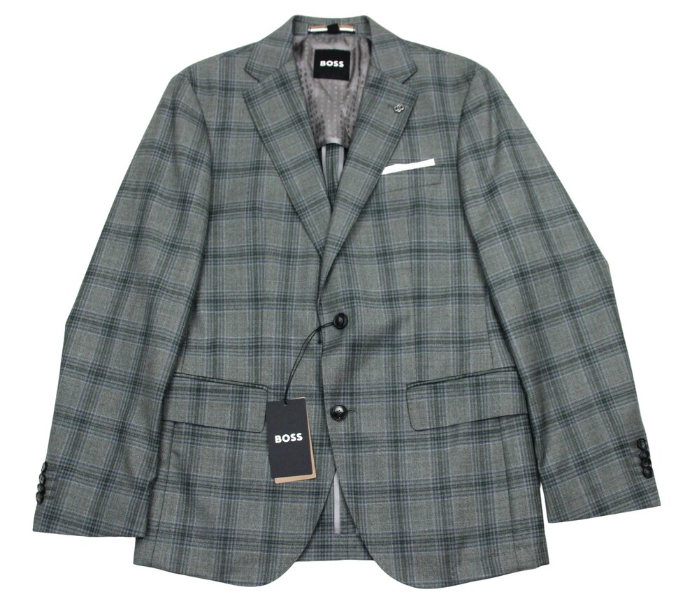 Hugo Boss Hutson Sport Coat 36 R Mens Slim Fit Green Plaid Tesse Wool Blazer